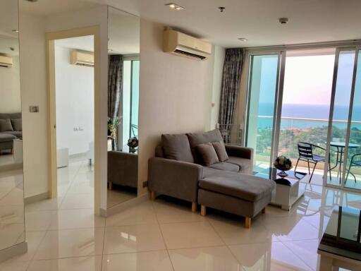 Modern living room with ocean view