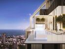 Luxury building with pool and panoramic city and ocean view