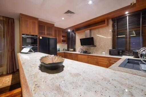 Modern kitchen with wooden cabinets and granite countertop