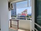 Modern apartment balcony with city view