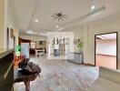 Spacious living room with marble flooring