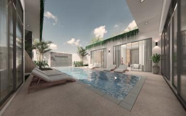 Luxury outdoor pool area with sun loungers