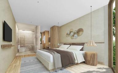 Modern bedroom with elegant decor and en suite bathroom