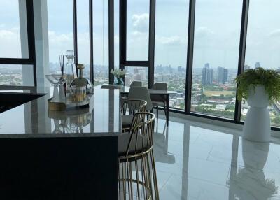 Modern kitchen with city view