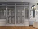 Spacious walk-in closet with ample storage and vanity area