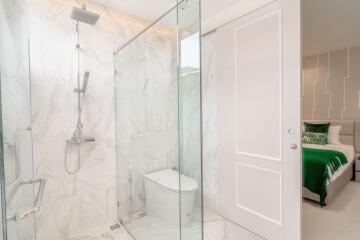 Modern bathroom with glass shower enclosure