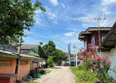 Residential street with houses and greenery