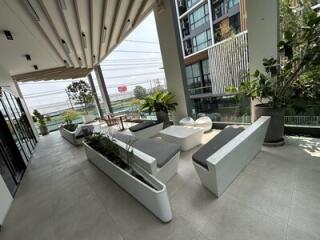 Stylish outdoor seating area with a modern design