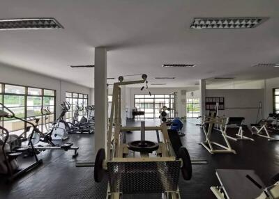 Spacious gym with various exercise equipment