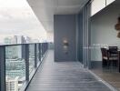 Modern high-rise apartment balcony with city view