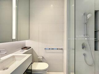 Modern bathroom with shower and vanity