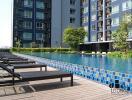 Outdoor swimming pool area in a modern residential building