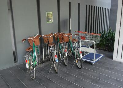 Bicycle parking area with shopping cart