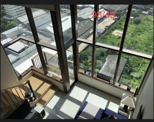 View from within a modern building with floor-to-ceiling windows