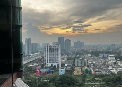 Cityscape view with high-rise buildings and roads