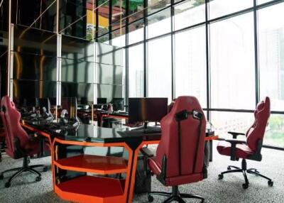 Modern office space with ergonomic chairs and large windows