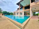 Outdoor pool area of a residential building.