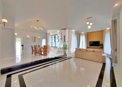 Spacious modern living room with dining area