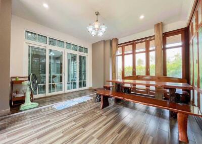 spacious dining area with large windows