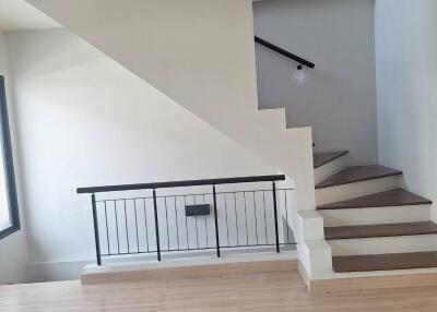 Modern interior with staircase and wooden flooring