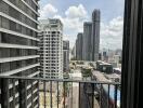 View of city buildings from balcony