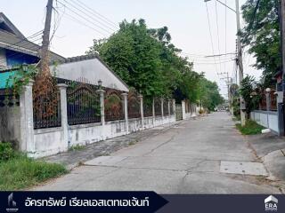 Quiet residential street with houses and greenery