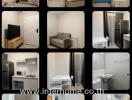 Collage of various rooms and areas in an apartment