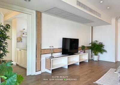 Spacious modern living room with TV and plants