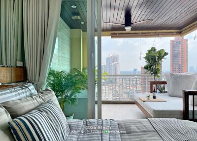 Bedroom with balcony view in modern apartment