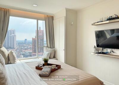 Bright bedroom with city view