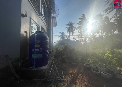 Backyard with garden and water tank