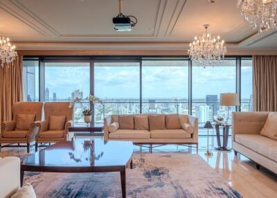 Spacious living room with panoramic city views