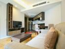 Modern living area with open-plan kitchen