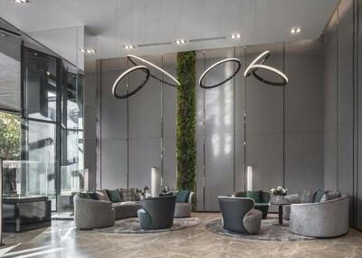 Modern lobby with contemporary furniture and stylish lighting