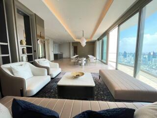 Spacious and modern living room with a city view