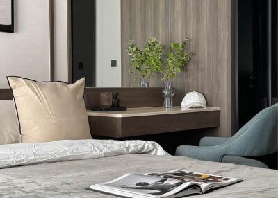 Contemporary bedroom with cozy furnishing