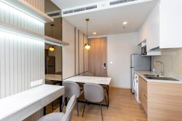 Modern kitchen and dining area with sleek design