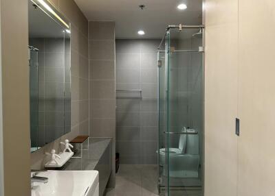 Modern bathroom with glass shower enclosure