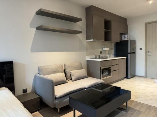 Modern living area with kitchenette