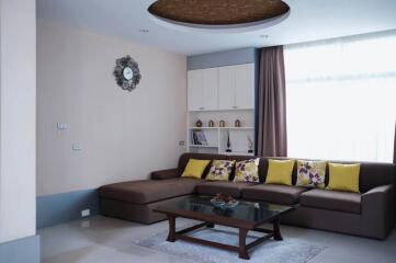 Modern living room with sectional sofa and decorative pillows