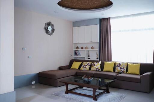 Modern living room with sectional sofa and decorative pillows