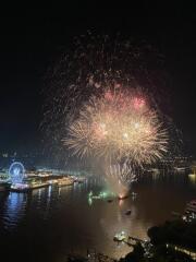 Spectacular fireworks display over waterfront