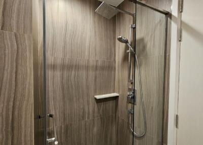 Modern bathroom with glass shower enclosure