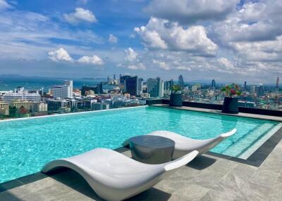 Rooftop pool with skyline view