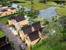 Aerial view of residential buildings near a lake