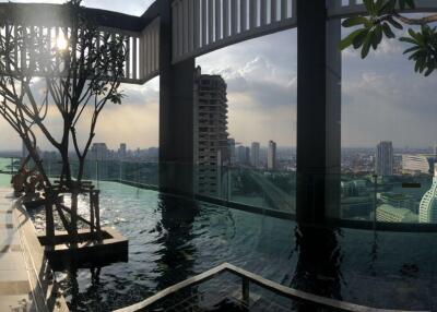 Infinity pool area with city view