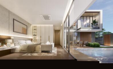 Modern bedroom with poolside access