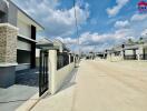 Street view of modern residential neighborhood