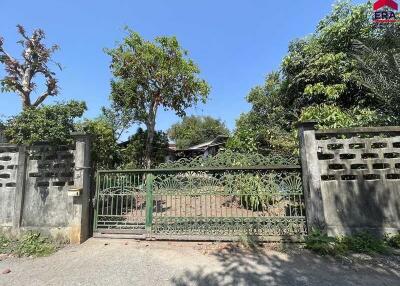 Gated entrance to a property with surrounding greenery