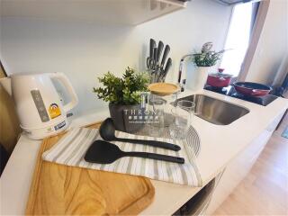 Modern kitchen with utensils, plants, and appliances